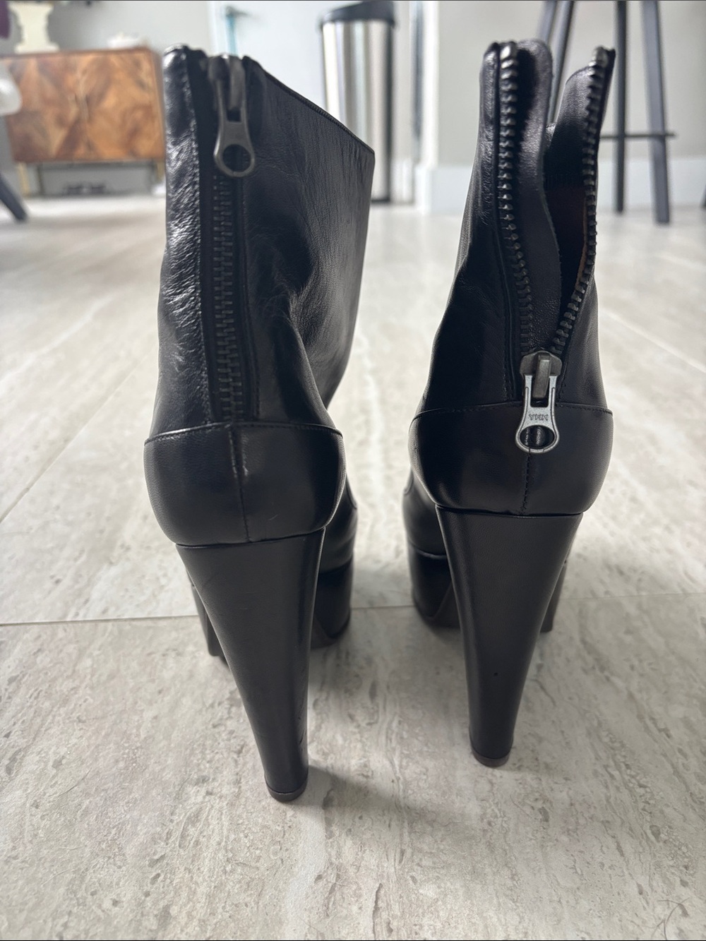 Marni Black Leather Platform Ankle Boots with High Block Heel - Picture 4 of 7